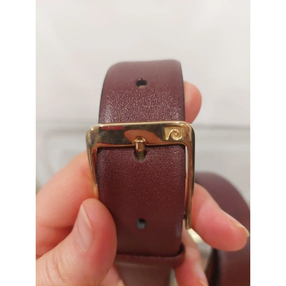 Pierre Cardin Soft Brown Leather Belt Size 38 Square Golden Buckle Cowhide Spain